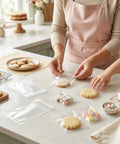 Person sealing cookies and candies in Self Sealing 4x6 Cellophane Bags For Cookies And Treats Pack Of 200 on kitchen counter