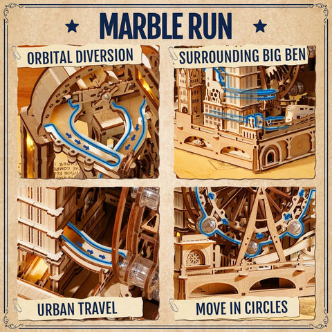 3D Wooden Puzzle For Adults Marble Run London Adventure 431 Piece Set Lets A Marble Cruise Past Big Ben Tower Bridge And The London Eye, wooden model