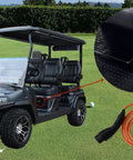 Top Shelf Ev Golf Cart Charger Cable 10 Feet Long 16 Amp 120V Plug shows usage with a black golf cart on a green course.
