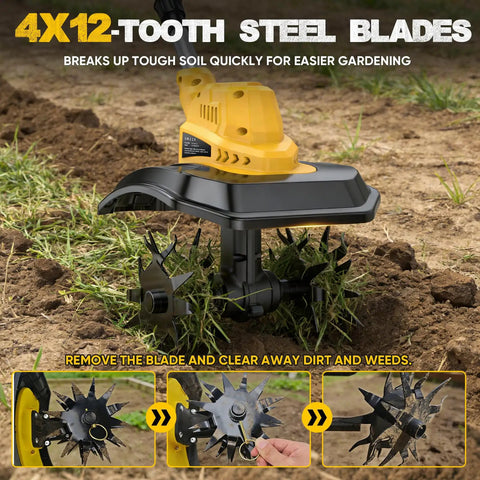 Beast Cordless Tiller Cultivator With 800W Motor And 400RPM Includes 2x4Ah Battery And Charger 9 Inch steel blades in soil