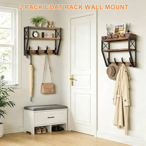 32-Inch Wall Mount Coat Rack With Shelf Must-Have 4-In-1 Key Holder Mail Organizer 12 Hooks Entryway Storage, mounted rack