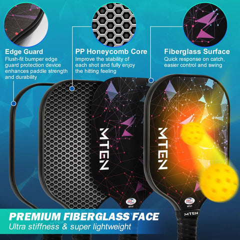 Two Paddle Pickleball Set With USAPA Approval Includes Balls Bag And Grip Tapes Pro Grade Fiberglass Paddles with core design