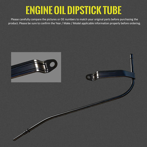 Engine Oil Dipstick Tube 917303 Fits Escalade Tahoe Silverado 1500 2500 3500 Sierra Yukon Hummer H2 Isuzu NPR 2002 To 2008 1999 To 2008 12563918 Replacement Part For V8 Engines, angled view with mounting bracket.