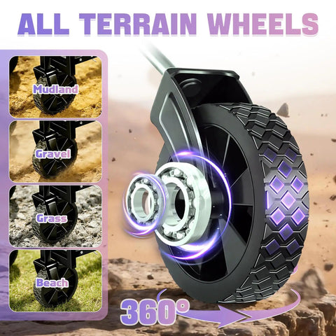 All terrain wheels of Heavy Duty Folding Wagon Cart With 360 Degree Wheels All Terrain Carrier 100Kg Capacity Portable Lightweight Gear Hauler