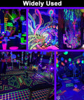 Vibrant blacklight party with neon decor using Ultra Bright Dope 100W LED Blacklight Bar Two Pack IP66 Waterproof Flood Lights