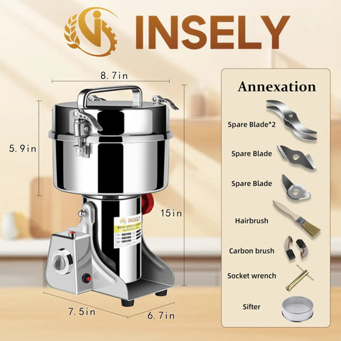High Speed 2000 Gram Grain Mill Grinder Electric Machine With Copper Motor and Heavy Duty Stainless Steel Blades