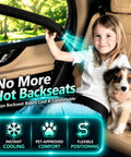 Child holding Backseat Breeze Extender For Car AC Vent, Universal Fit Air Tube for Cool Air, with pet on backseat.