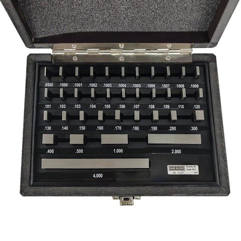 36 Piece Rectangular Gage Block Set, Steel Grade Economy for Workshop Calibration and Inspection, High Precision With Plus Or Minus 0.000050 Inch Tolerance, Includes 0.050 To 4.000 Inch Ranges For Easy, Reliable Measurements, open case