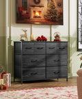 Eight Drawer Fabric Dresser for Bedroom and Beyond, Roomy Chest of Drawers Storage Organizer in Charcoal Black Wood Grain Print in holiday-themed room