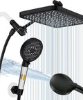 12 Inch Rain Shower Head With NSF Filtered Handheld Spa Like Combo showing high pressure spray and dark gray color