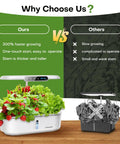 Comparison of Dope Indoor Hydroponics Growing System with 12 pods next to a traditional system, highlighting faster growth advantages.