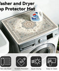 Two Pack Washer And Dryer Top Mats 25.6 By 25.6 Inches Non Slip Quick Dry Top Protectors For Laundry Room And Kitchen Beige Vintage Persian Pattern Shielding Scratches From Detergent Bottles And Spills on a washer with detergent bottle