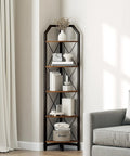 Space Saving Five Tier Corner Shelf With Industrial Edge Tall 59.4 Inch Plant Display Stand And Bookcase In Rustic Brown And Black Finish