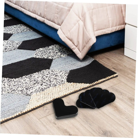 4 Pack Heart Shape Non Slip Rug Pads For Hardwood Floors And Tiles, black rug stickers next to bed and patterned area rug