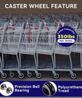 Shopping carts with 5 Inch Shopping Cart Wheels Replacement Set With Five Sixteenth Inch Axle Polyurethane Casters 1400 Lbs Total Capacity Abrasion Resistant Silent Shock Absorber For Smooth Quiet Rolling And Extended Wheel Life, showing load capacity and features.