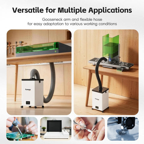 Low Noise Laser Fume Extractor For 10 To 40W Engravers with flexible hose for diverse workshop setups