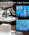 Digital Microscope With 7 Inch IPS Display Budget Friendly Wireless App Control Real Time Crystal Clear Viewing TV And PC Display Kid Friendly Classroom And Home Use Education Science Kit For Curious Students And Home Labs, top and bottom light
