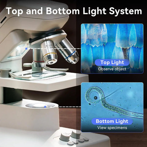 Digital Microscope With 7 Inch IPS Display Budget Friendly Wireless App Control Real Time Crystal Clear Viewing TV And PC Display Kid Friendly Classroom And Home Use Education Science Kit For Curious Students And Home Labs, top and bottom light