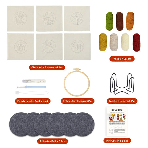 Punch Needle Coaster Kit For Beginners And Adults With Patterns Tools Yarns Hoop Adhesives Coaster Holder And Easy To Follow Instructions