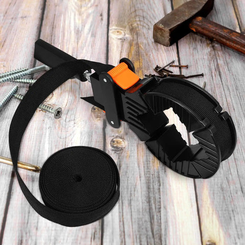 Right Angle Woodworking Clamp With Strong Clamping Power Precise Positioning Frame Holder with strap on wooden surface