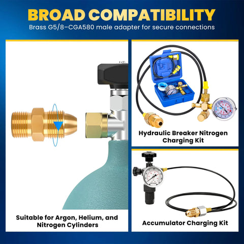 G5 To CGA580 Male Nitrogen Adapter For Argon Helium Neon Gas Cylinders Brass Connector Built Tough High Temp Corrosion Resistant Durable Gas Cylinder Fitting For Home Lab And Workshop