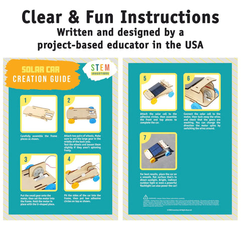 Clear instructions for assembling the Sweet Ten Pack Solar Car Kit Offering Slick Wooden STEM Rides For Kids Ages Eight Plus DIY.