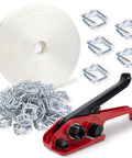 Heavy Duty Packaging Strapping Kit With Upgraded Steel Tensioner, 3/4 Inch By 330 Feet Polypropylene Wrap and Tool.
