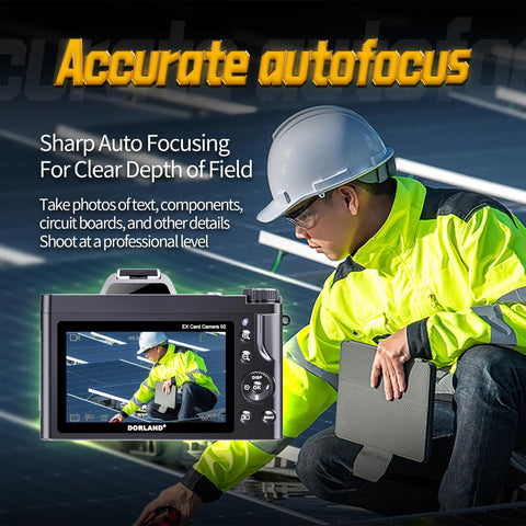 Front view of DORLAND rugged industrial camera with black body and 3.5-inch IPS display