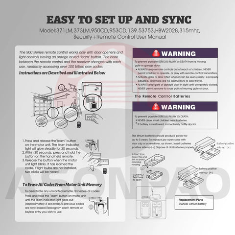 Two Pack Replacement Remote For Sears Craftsman Garage Door Opener With Purple Learn Button 315MHz Security Plus Rolling Code Technology For 2006 2013 Models 139.53753 HBW2028