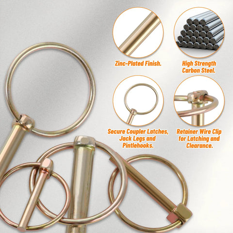 Heavy Duty Lynch Pin Kit 30 Pack For Trucks Trailers Tractors Mowers And 3 Point Hitches showing zinc-plated pins