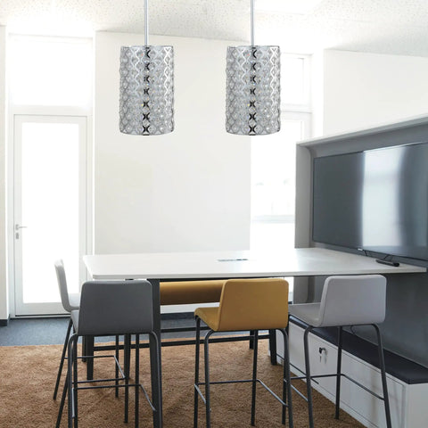 Crystal Flush Mount Ceiling Light, 1 Light, Bulb Included, Silver Chrome Finish, Modern Living Room Fixture in dining room setting