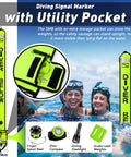 DSMB And Reel Set 5ft High Visibility Surface Marker Buoy With 100ft Dive Reel shown with divers in water and utility pocket