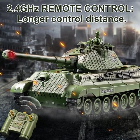 Remote Control King Tiger Tank Toy For Kids Dope 1:28 Scale 9 Channel RC Military Vehicle with Lights Turret