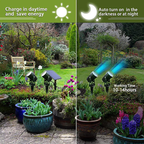 Solar Powered Outdoor Spotlight Lights Color Changing RGB Alexa And Google Assistant Compatible waterproof garden scene