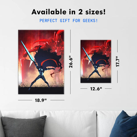 Heavy Duty Rust Resistant Steel Wall Print Featuring Badass Fantasy Warrior Perfect For Dope Gaming Den Or Dorm Room Makeover With Simple Magnetic Mount For Fast No Drill Installation - Two size options displayed.