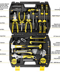 62 Piece Homeowner Tool Kit With Wrench Pliers Screwdrivers And More For DIY Home Repairs Durable Chrome Finish Steel Tools Open Case