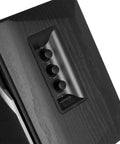 Close-up of controls on R1380DB Active Bluetooth Bookshelf Speakers With Optical And Coaxial Inputs 2.0 Wireless Studio Monitor.
