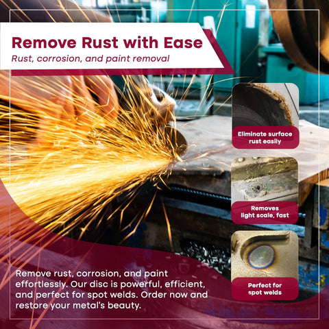 A worker using Medium Non Woven Surface Conditioning R Type Quick Change Disc 2 Inch Maroon Pro Grade For Metal Prep And Gasket Removal.