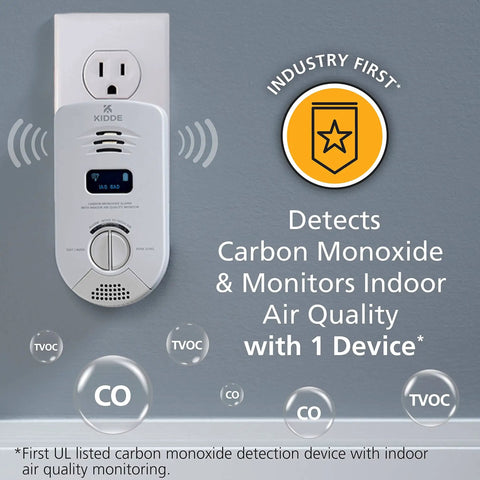 Smart Carbon Monoxide Detector And Indoor Air Quality Monitor 2 In 1 Plug In With WiFi Alexa Compatibility installed in outlet