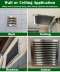 Heavy Duty Removable Access Panel With Detachable Hatch And Louvered Gable Vent For House Wall Or Workshop Stainless Steel 26x35 Inch, shown mounted on wall and ceiling.