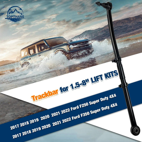 Ford 1.5-8 Inch Lift Adjustable Front Track Bar For F250 F350 Super Duty 4X4 Suspension Forged Steel Front Axle Stabilizer Upgrade For Off Road Toughness And Precise Alignment, shown with Ford truck and lift kit fitment