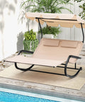 Two Person Outdoor Lounge Chair With Adjustable Canopy, Wheels, Detachable Pillows, Extra Large Double Patio Hammock Bed by the pool