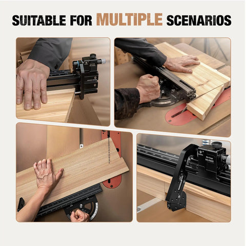Dead Accurate Miter Gauge For Table Saws With 36 Inch Extended Fence and Full Range Locking Negative 70 To Positive 70 Degrees used for precise cuts.