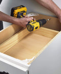 #9 X 3 Inch Saberdrive White Cabinet Wood Screws One Pound Pack used with a drill for assembling a wooden drawer.