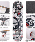 Double Kick 31-Inch Maple Deck Skateboard With ABEC-9 Bearings And 95A PU Wheels, Custom Bat King Graphic, top and side view details