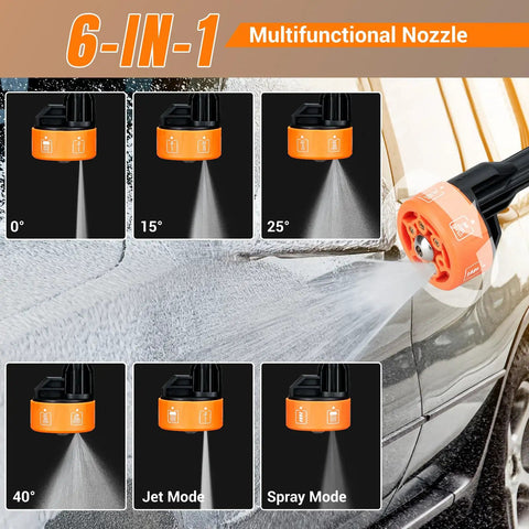 6-in-1 multifunctional nozzle for Portable Upgraded 1850 Psi Cordless Pressure Washer With Brushless Motor.
