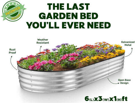 Galvanized Raised Garden Bed 6 By 3 By 1 Ft Outdoor Planter Box For Vegetables And Flowers with patented tool-free design