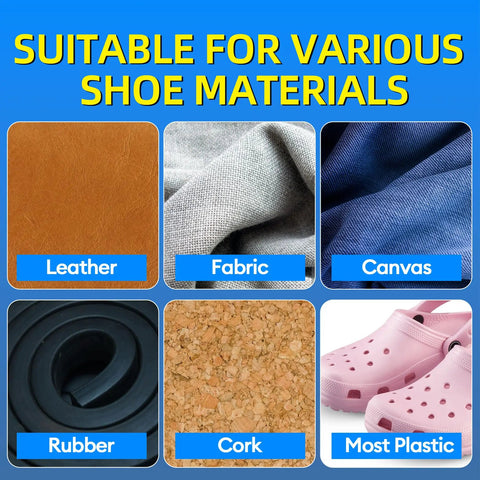 Ultra Strong Waterproof Shoe Repair Glue Clear Adhesive For Soles And Uppers materials preview; leather, fabric, canvas, rubber, cork, plastic