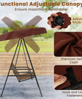 Two Person Patio Porch Swing with Adjustable Canopy showing metal frame and canopy adjustment details