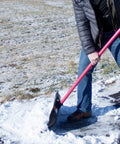 Person using Beast Of A Snow Shovel With Wide Scoop And Fiberglass D-Grip For Driveways, Heavy Duty Steel Blade, 22 Inch Push Snow Removal Tool